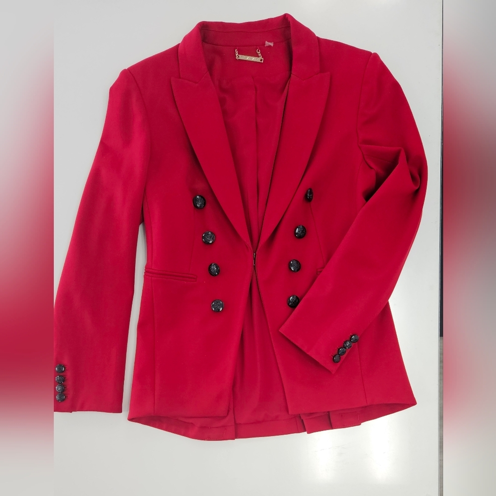 T Tahari Vibrant Red Faux Double Breasted Blazer